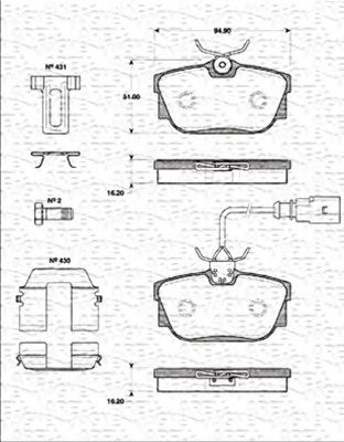 MAGNETI MARELLI 363702161268 -  Комплект тормозных колодок, дисковый тормоз